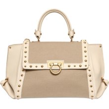 salvatore ferragamo small sofia studded leather & canvas bag