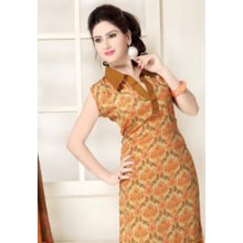 Salwar-Light Beige and Light Brown Faux Crepe Churidar Kameez