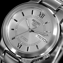 Seiko 5 Mens Automatic Watch Silver Roman Dial - Box & Warranty - Uk