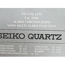 Seiko Instructions Booklet Digital Type Cal. 906 Alarm Chronograph With Multi-al