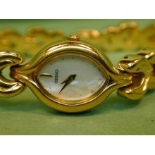 Seiko Ladies Mother Of Pearl Dialed Easy Clasping Gold Tone Wrist Watch