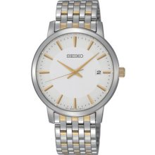 Seiko Sgef91 Men's Watch Two Tone Quartz White Dial Date Display