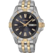 Seiko Sne176 Black Dial Two Tone Stainless Steel Solar Watch