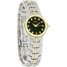 Seiko Sonata Womens 18k Gold & Stainless Steel Diamonds Watch Sxg966