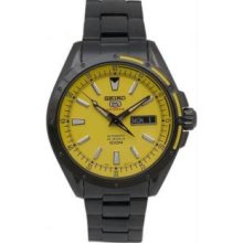 Seiko SRP159 Mens Black Stainless Steel Automatic Yellow Dial