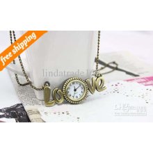 Selling Vintage Pocket Watch Fashion Love Watch Necklace Jewelry 10p