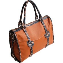 [Sexy Leopard Tan] Double Handle Leatherette Satchel Hobo Handbag w/Shoulder Strap