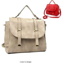 Side Buckle Beige Shoulder Handbag Leather Tote Cross Body Purse Across Bag 748