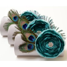 Silver & Mediterranean Emerald Clutch - Bridal Clutch - Bridesmaid Clutch - Peacock Feather Clutch With Rhinstones - Emerald Teal Flower