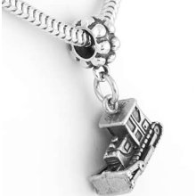 Silver Bulldozer Dangle Bead Fits European Bracelet