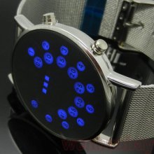 Silver Metal Iron Mesh Digital Blue/color Led Watch Fashion Boy Girl Mens Womens