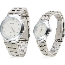 Silver Pair of Alloy Analog Quartz Couple Watches 8130