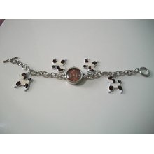 Silver/white/brown Charm Dog Watch