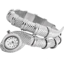 Silver White Round Wrist Watch For Lady Girl Men Boy Quartz Snake Bangle Analog