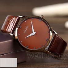 Simple Sinobi Brown Leather Band Brown Face Men Boy Quartz Wrist Watch S9141-003