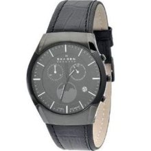 Skagen 901xlblb Black Label All Black Leather Men's Watch