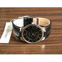 Skagen Casual Strap Steel Black Leather Mens Watch 433LSLB