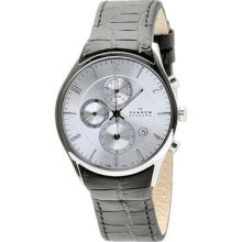 Skagen Silver Dial Men's Black Leather Watch 329xlslc Buy & Mail In 2 Hours
