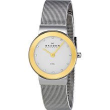 Skagen Womens Stainless Steel Watch Gold Tone Bezel 358sgsc