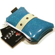 Sky Blue Glitter Vinyl Coin Pouch with Your Choice of Contrast Vinyl, Metal Flake Rockabilly Coin Purse - MADE TO ORDER