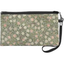 Small pink and white flower wallpaper design Wristlet Purses
