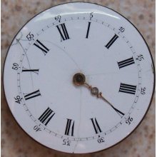 Small Pocket Watch Movement & Enamel Dial 30,5 Mm. In Diameter Balance Ok.