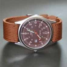 Soki Date Mens Analog Quartz Brown Color Nylon Wrist Band Xmas Watch S33