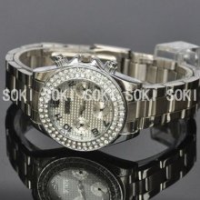 Soki Silver Womens Crystal Analog Quartz Ladies Wrist Band Gift Watch S116
