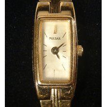 Sophisticated Gold Tone Pulsar Slim Link Band Ladies Watch Works (r1)