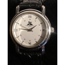 Spirit Mountain Casino Silver Tone Black Faux Leather Bnd Ladies Watch Works(r1)