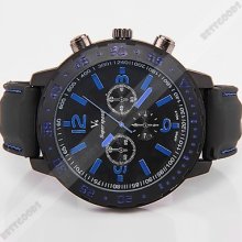 Sport Mens Wrist Watch V6 Fashion Black Rubber Band Oversized Blue Analog