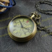 Steampunk Archaize Brass London Roman Dial Charm Pendant N Necklace Pocket Watch