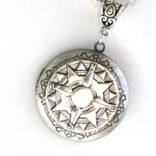 Steampunk - COMPASS LOCKET - Pendant - Necklace - Antique Silver - Neo Victorian - By GlazedBlackCherry