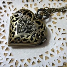 Steampunk Heart Pocket Watch Love Necklace - Antique - Neo Victori