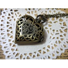 Steampunk Heart Pocket Watch LOVE Necklace - Antique - Neo - Copper - Gold