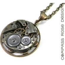 Steampunk Necklace - Mechanical Watch Pendant Necklace Brass - Swiss Watch - Steampunk Jewelry on Brass