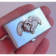 Steampunk Pill Box Gothic Mechanical Watch Owl Real Vintage Watch Movement - Small Size Pill Case