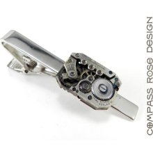 Steampunk Tie Clip - Vintage Industrial Mens Accessory - Mechanical Watch Movement Tie Clip - Silver