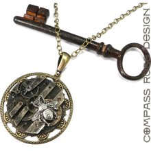Steampunk Vintage Watch Movement Necklace - Silver Bee Accent - Brass Steampunk Pendant - Handmade