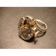 Steampunk Watch Movement Ring with Exposed Gears (768)