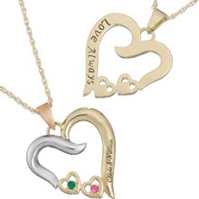 Sterling Silver Two-tone Couples Name & Birthstone Hearts Necklace
