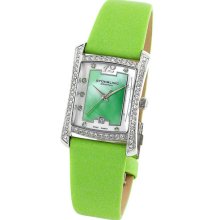 Stuhrling 145e Gastby Girl Swiss Swarovski Green Mop Green Leather Ladies Watch