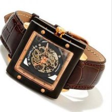 Stuhrling Original 337.33951 Mens Automatic Rose Tone Caseandamp;#44; Rose Tone Hands and Brown Leather Strap