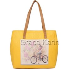 Style Girls Bike Print Faux Leather Handbag Shoulder Bag Tote Satchel Large