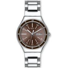 Swatch Unisex Stainless Steel Bracelet Brown Dial Watch Ygs753g Factory Warranty