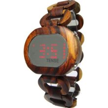 Tense Wood Womens Oval Digital Dual-tone Sandalwood Wood Watch - ...