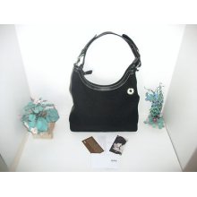 The Sak Black Nylon Hobo Shoulder Handbag W/ Weave Pattern And Adjustable Strap