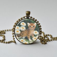 The Tiny Tawny Kitten. Golden Books. Vintage Pendant. Cat Necklace. Classic Childrens Book. Vintage Cat.Glass Dome Pendant 032