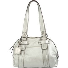 Tignanello Pebble Leather Studded Zip Top Dble Handle Satchel Handbag - Silver - One Size