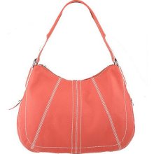 Tignanello Pebble Leather Zip Top Hobo Bag with Side Zippers - Coral - One Size